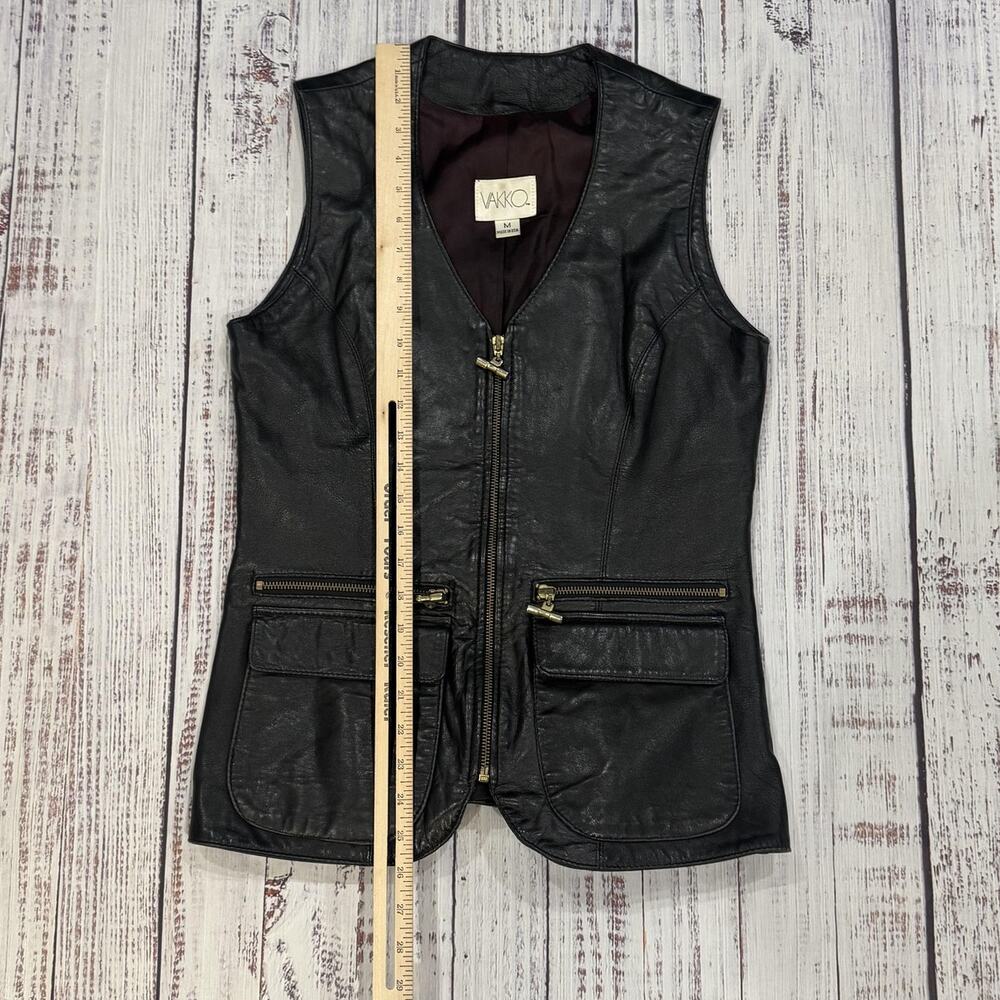 Vakko Genuine Leather Vest M Full Zip Black Moto Made in USA - Picture 6 of 6